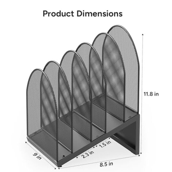 5-Section Metal Mesh Desk File Organizer for Documents & Office Papers - Picture 5 of 8